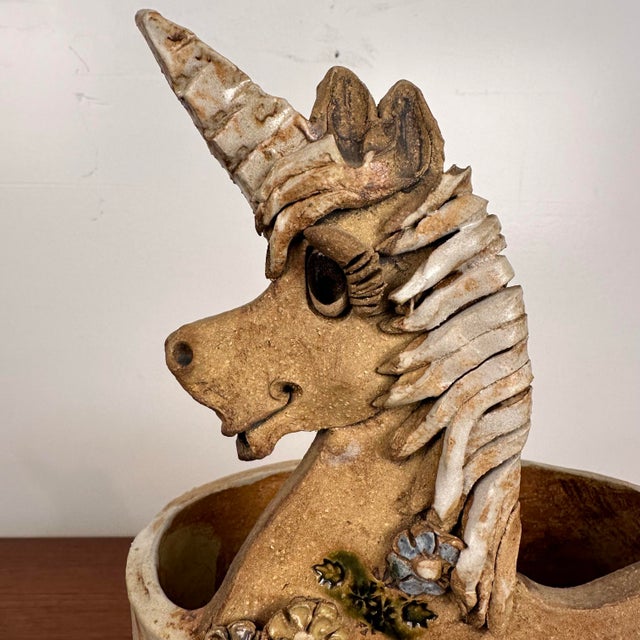 Tan Unicorn Vessel Signed Studio Pottery For Sale - Image 8 of 11