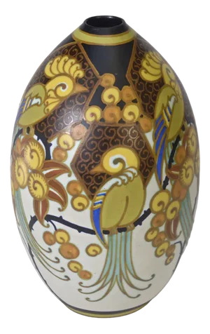 Art Deco Ceramic Porcelain Vase Birds of Paradise by Jan Wind, 1920s