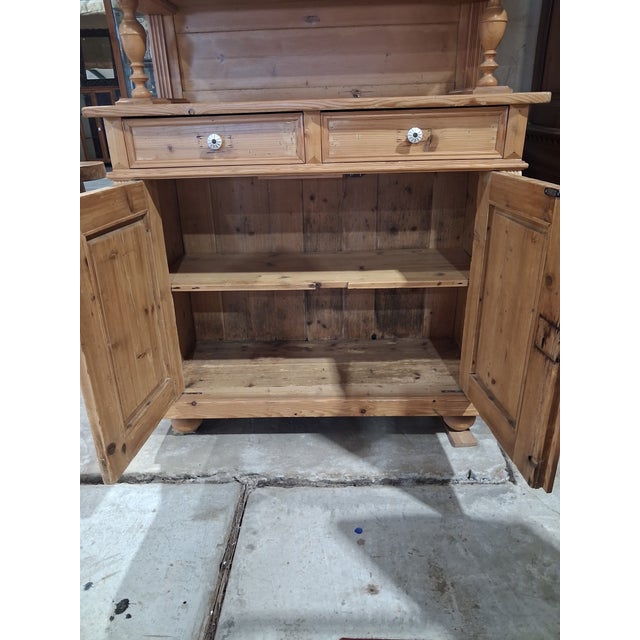 Wood Antique European Pine Kitchen Dresser Hutch With Wire Mesh Doors For Sale - Image 7 of 8