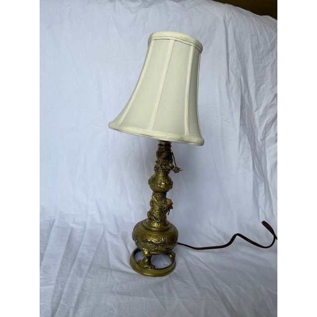 A Pair of 1950s Carved Bronzed Brass Lamps For Sale - Image 9 of 11