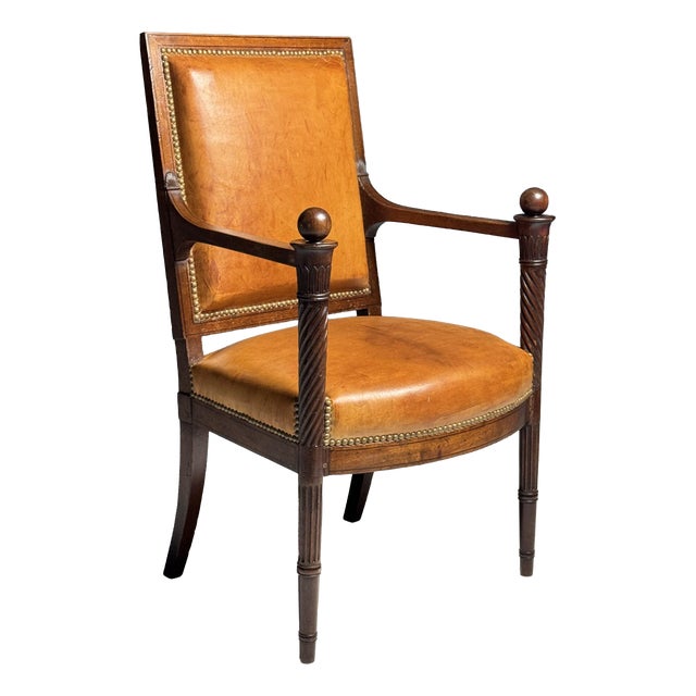 French Armchair in Leather, 19th Century For Sale