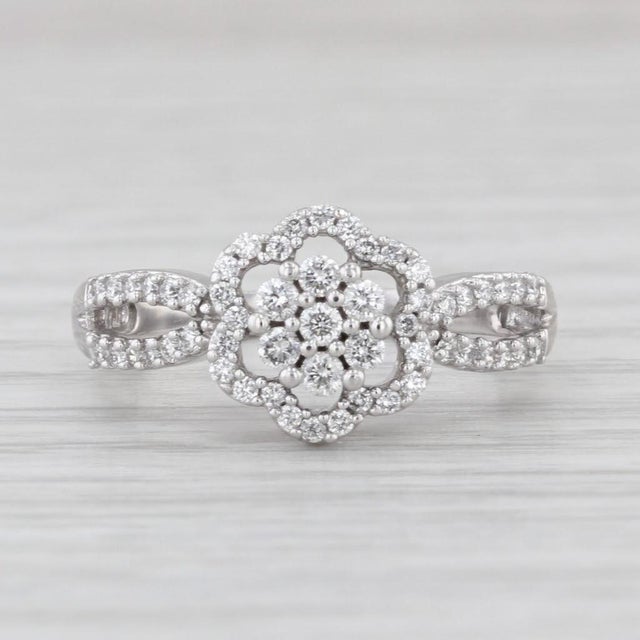 Metal 0.33ctw Diamond Cluster Engagement Ring 14k White Gold Size 5 For Sale - Image 7 of 8