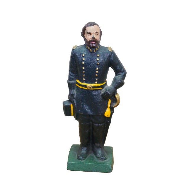 Antique cast iron paperweight / bookends / doorstop statues depicting Civil War military officers / soldiers General...