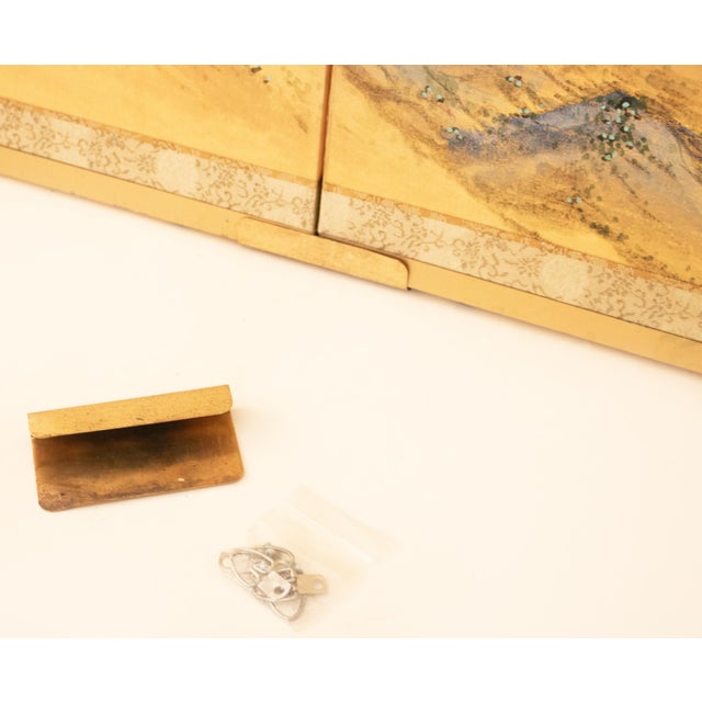 1970s Shōwa Era Japanese Byobu Screen, "At the Bank" For Sale - Image 13 of 17