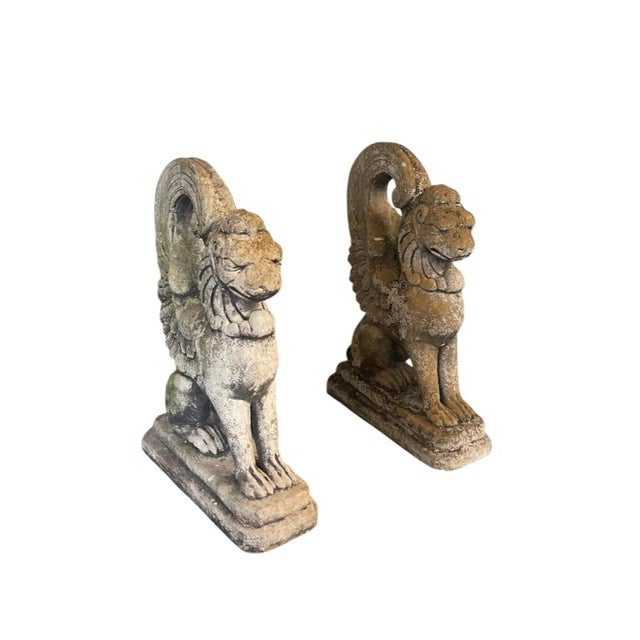 2000 - 2009 Pair of Vintage Cast Stone Winged Griffins For Sale - Image 5 of 12