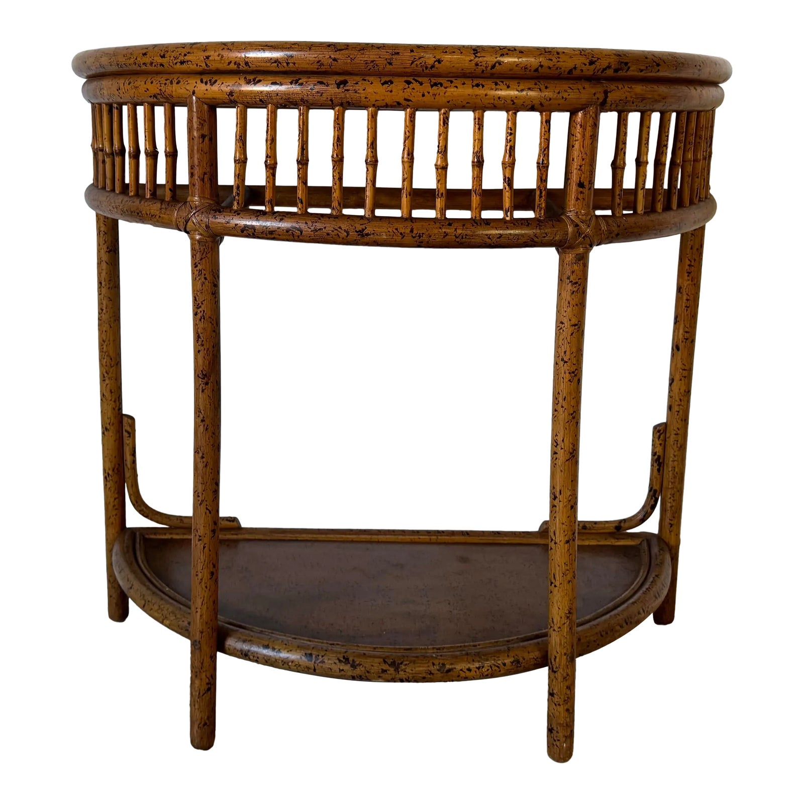 Vintage Coastal Faux Tortoise Shell Finish Demilune Rattan Console ...