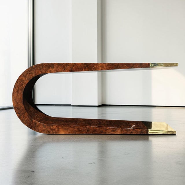 Aries Sculptural Burl Wood Console With Brass Ends by St2 Furniture 2 Available For Sale - Image 11 of 14