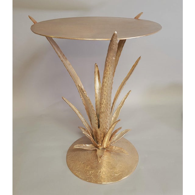 Gold Contemporary Sculptural Aloe Plant Champagne Gold Accent Table For Sale - Image 8 of 8