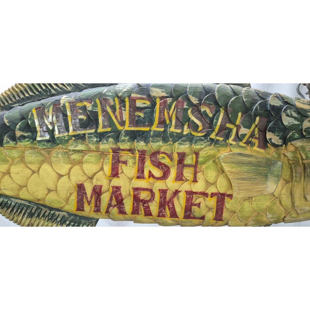 Wood Six Foot Menemsha Fish Market Trade Sign For Sale - Image 7 of 12