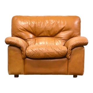Italian Leather Club Lounge Chair For Sale