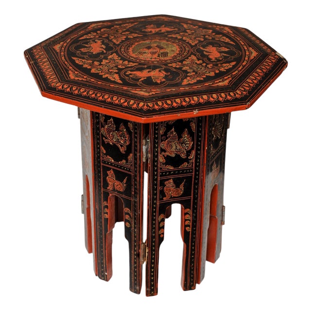 Victorian Eastern Folding Tea Table with Paintings in the style of Liberty of London, 1890s For Sale