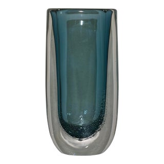 Large Azure Micro Bubble Polish Art Glass Vase by Global Views For Sale