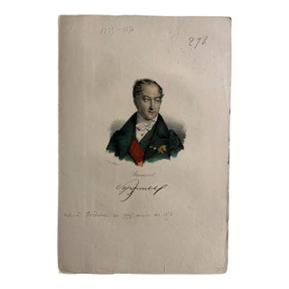 Antique French Hand Colored Lithograph Conte De Peyronnet Print For Sale