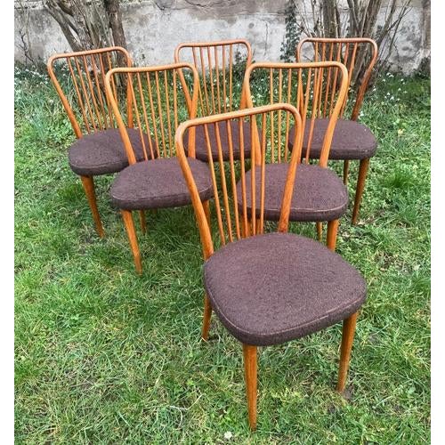Vintage Wooden Chairs in the style of Charles Ramos, 1950s, Set of 6 For Sale - Image 9 of 9