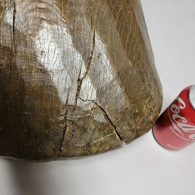 Large 19th Century American Hand-Hewn Oak Dough Bowl With Copper Repairs - 35" For Sale - Image 12 of 12