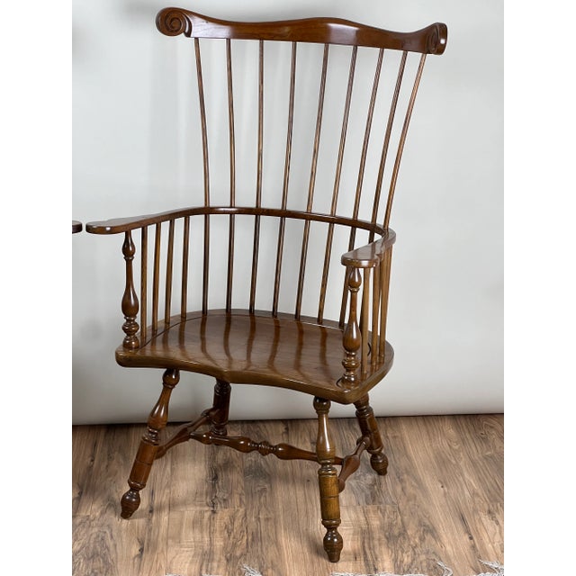 Pair Vintage Stickley Cherry High Back Windsor Chairs For Sale - Image 4 of 18