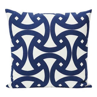 Schumacher X Trina Turk Santorini Print Indoor & Outdoo 20" Pillow in Marine For Sale