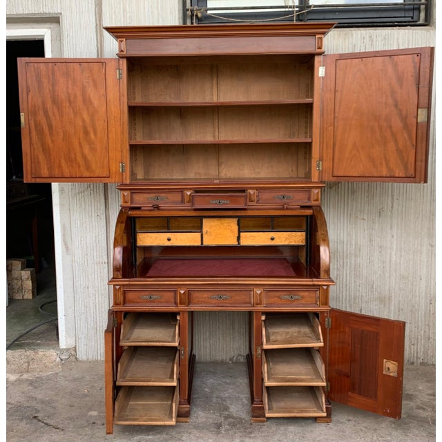 Biedermeier 19th Century Empire Mahogany Bureau Secretary with Bookcase For Sale - Image 3 of 18