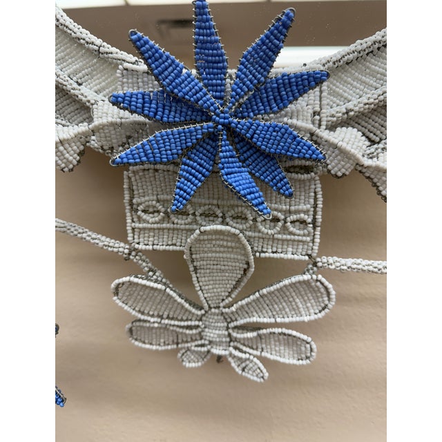 Hand Beaded Oval Mirror With Wired Floral Embellishments For Sale - Image 4 of 9