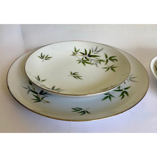 1960s Wentworth China “Bamboo” Japanese Porcelain Dinnerware Set With Platinum Trim – 44 Pieces For Sale - Image 9 of 12