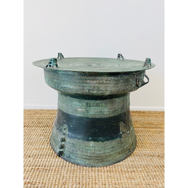Green Vintage Asian Style Patinaed Bronze Rain Drum Table For Sale - Image 8 of 14