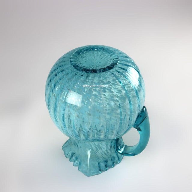 Late 20th Century Late 20th Century Art Deco Aqua & Opalescent Splatterware Art Glass Juice Pitcher With Ruffled Rim 20thC For Sale - Image 5 of 5