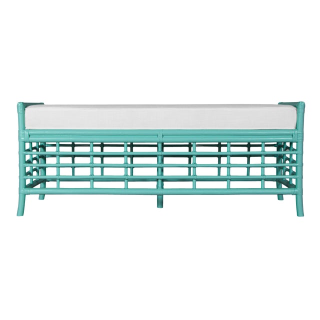Wood Luna Bench - Turquoise For Sale - Image 7 of 7
