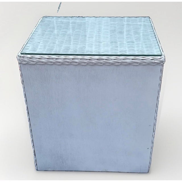 Vintage White Wicker 2-Drawer Nightstand With Glass Top For Sale - Image 10 of 10