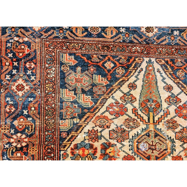Antique Malayer Rug, Hand-Knotted Wool, Geometric Pattern, 4x6, Ivory & Navy For Sale - Image 17 of 18