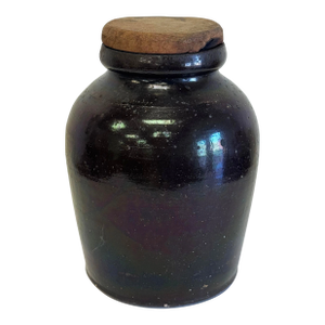 Antique Primitive Crock Jar With Wood Lid