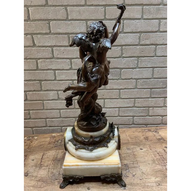 Signed Antique French Bronze Garniture Clock Set by Albert-Ernest Carrier-Belleuse For Sale - Image 4 of 12