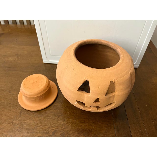 Sculpture Materials Vintage Red Clay Pumpkin With Hat For Sale - Image 7 of 8