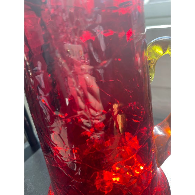 Mid-Century Modern Mid 20th Century Crackle Glass Amberina Pitcher After Blenko, Rainbow or Pilgram Glass For Sale - Image 3 of 9