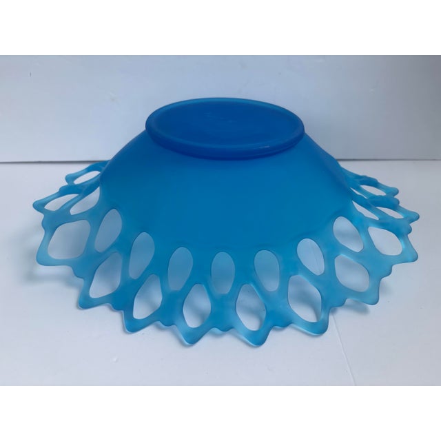 Royal Blue Vintage Westmoreland Doric Lace Blue Satin Glass Oval Centerpiece Bowl For Sale - Image 8 of 9