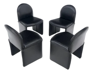 Set 4 Italian Mid Century Modern Black Leather Dining Chairs Bellini Style MINT!