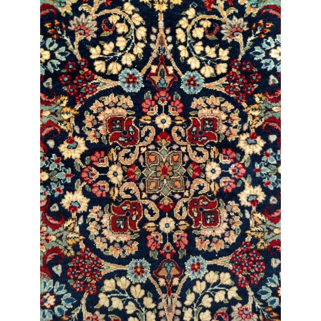 Vintage Kerman Rug, Hand-Knotted Wool, All-Over Floral Garden Pattern, Navy & Ivory, 3x7 For Sale - Image 12 of 16