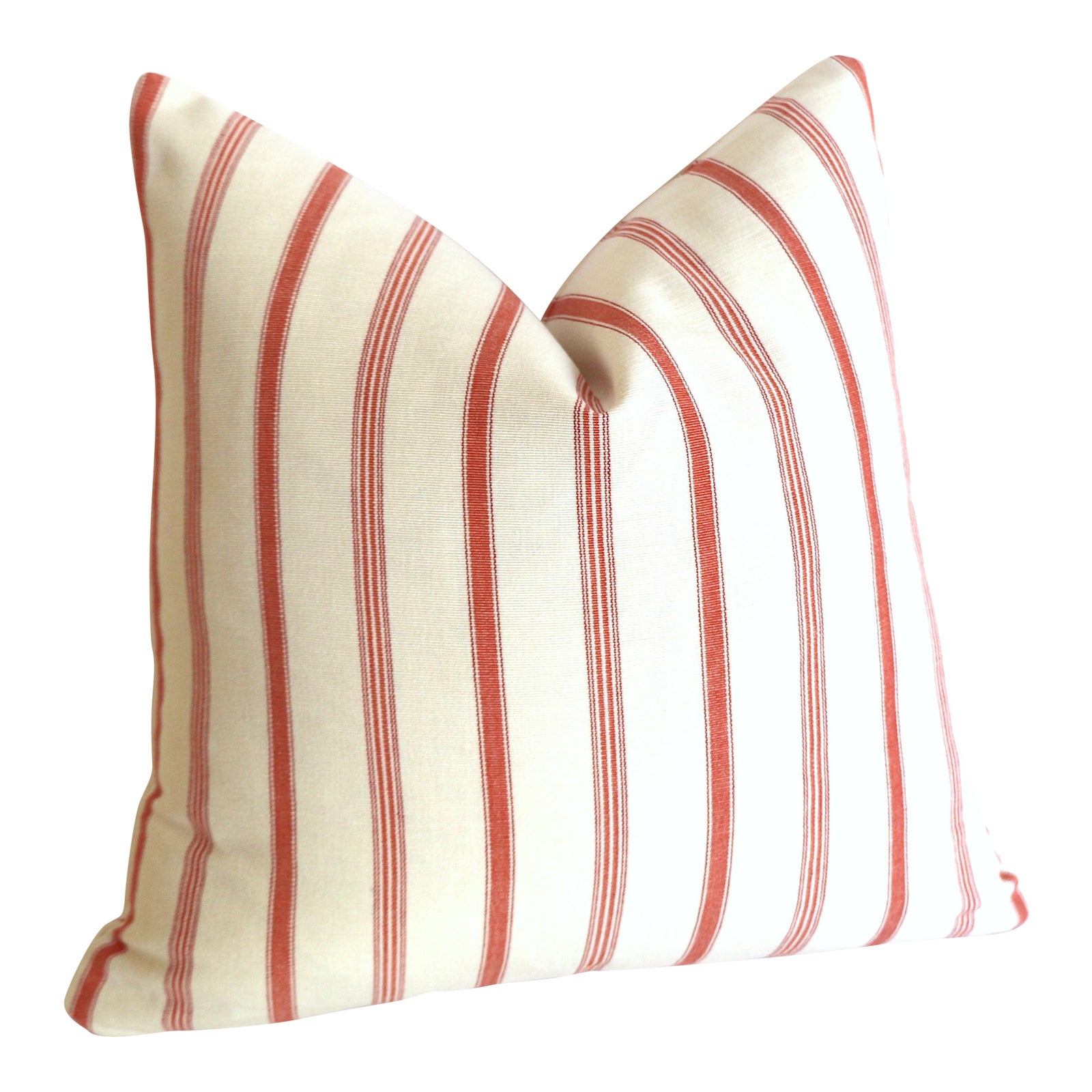 French Ticking Stripe Coral Ivory Pillow Cover 16x16 Chairish