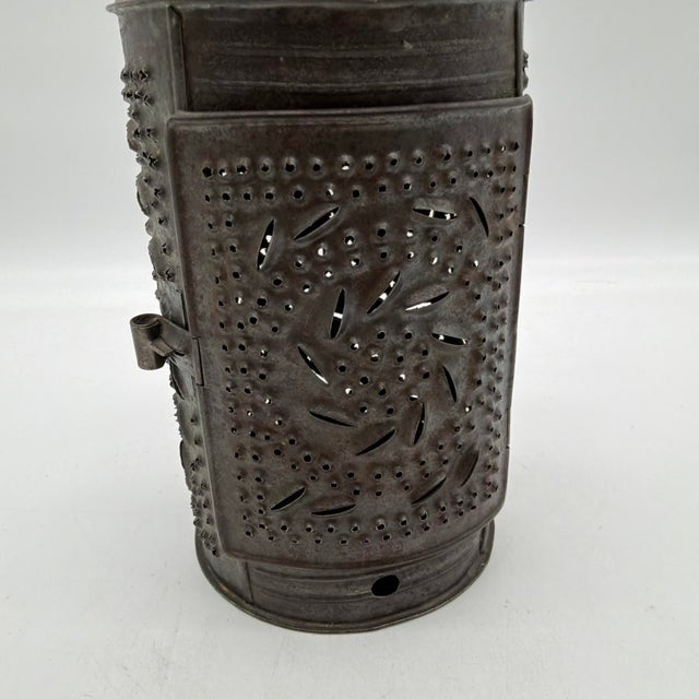 19th Century American Hand Punched Tin Candle Lantern With Pinwheel Motif For Sale - Image 13 of 16