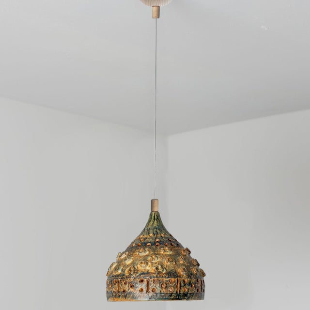 Brown Green Ceramic Pendant Light, Denmark, 1970 For Sale - Image 3 of 18