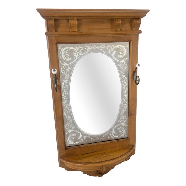 Vintage Mirror with Hangers and Shelf, 1965 For Sale