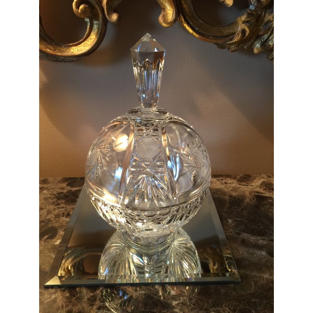 Vintage Cut-Glass Candy Dish or Lidded Compote With Prism Top For Sale - Image 4 of 9