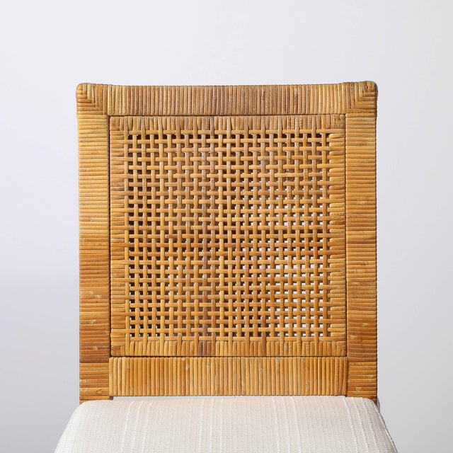 Wood Mid-Century Rattan & Bamboo Wrapped & Upholstered Chair Signed Bielecky Brothers For Sale - Image 7 of 17