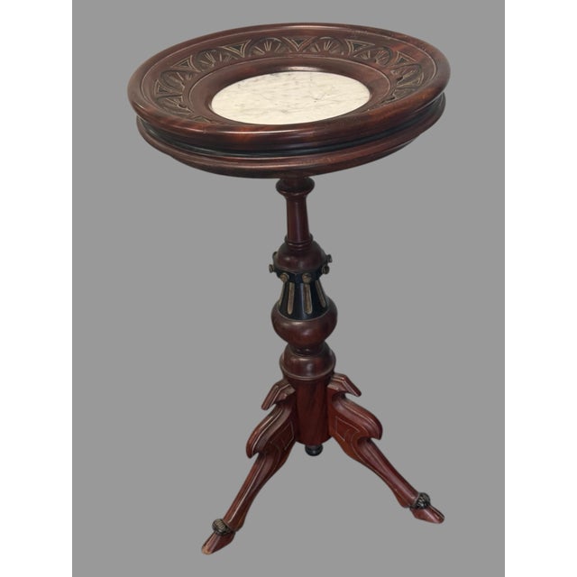 Antique Victorian Style Carved Walnut Inset Marble Top Plant Display Stand For Sale - Image 10 of 10