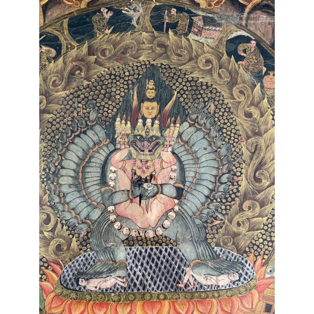 Unknown, Thangka Bhavachakra Wheel of Life Yama and Samsara, 1920s, Oil on Canvas For Sale - Image 9 of 10
