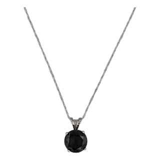 1.80ct Black Diamond Solitaire Pendant Necklace 14k White Gold 18" Rope Chain For Sale