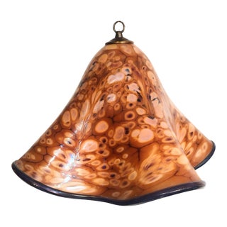 Vintage Murano Blown Glass Tortoiseshell Mottled Pleated Wavy Pendant Chandelier Light Fixture 2 Available For Sale