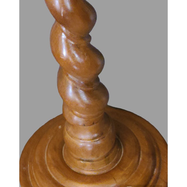 Early 20th Century Antique Pair Wood Barley Twist Pedestal Plant Candle Stands For Sale - Image 5 of 12
