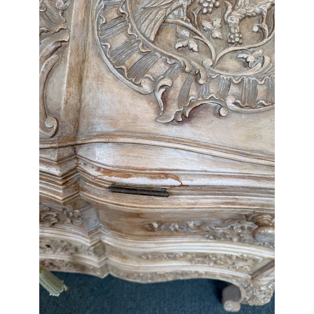 French Bleached + Carved Oak Wood Louis XV Secretary For Sale - Image 11 of 12