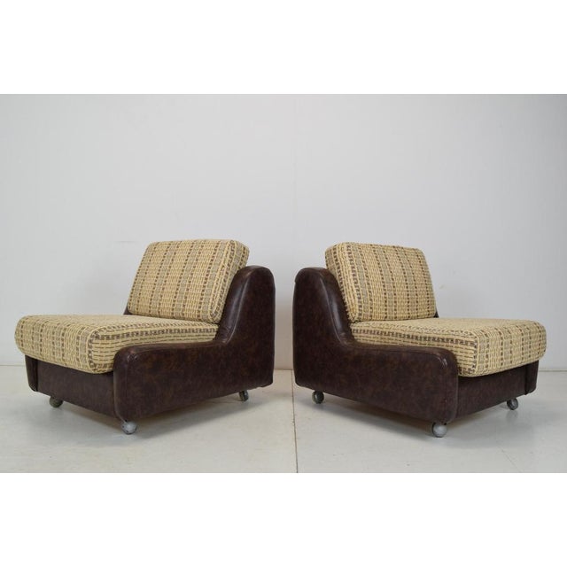 Mid-Century Leatherette Armchairs on Wheels, 1970s, Set of 2 For Sale - Image 3 of 17