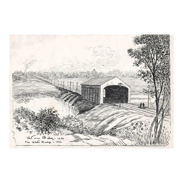 1930 Whitman Bailey Stamford Connecticut Covered Bridge Drawing For Sale